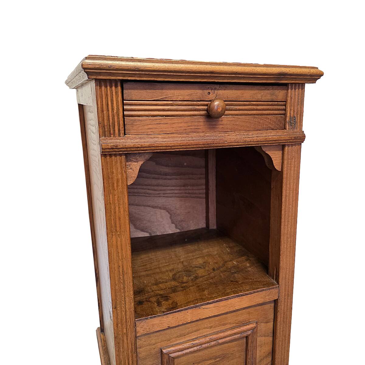 Antique French Oak Bedside Table With Marble Top, early 1900s