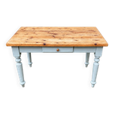 Farmhouse Dining Table with Drawer – Rustic Solid Wood