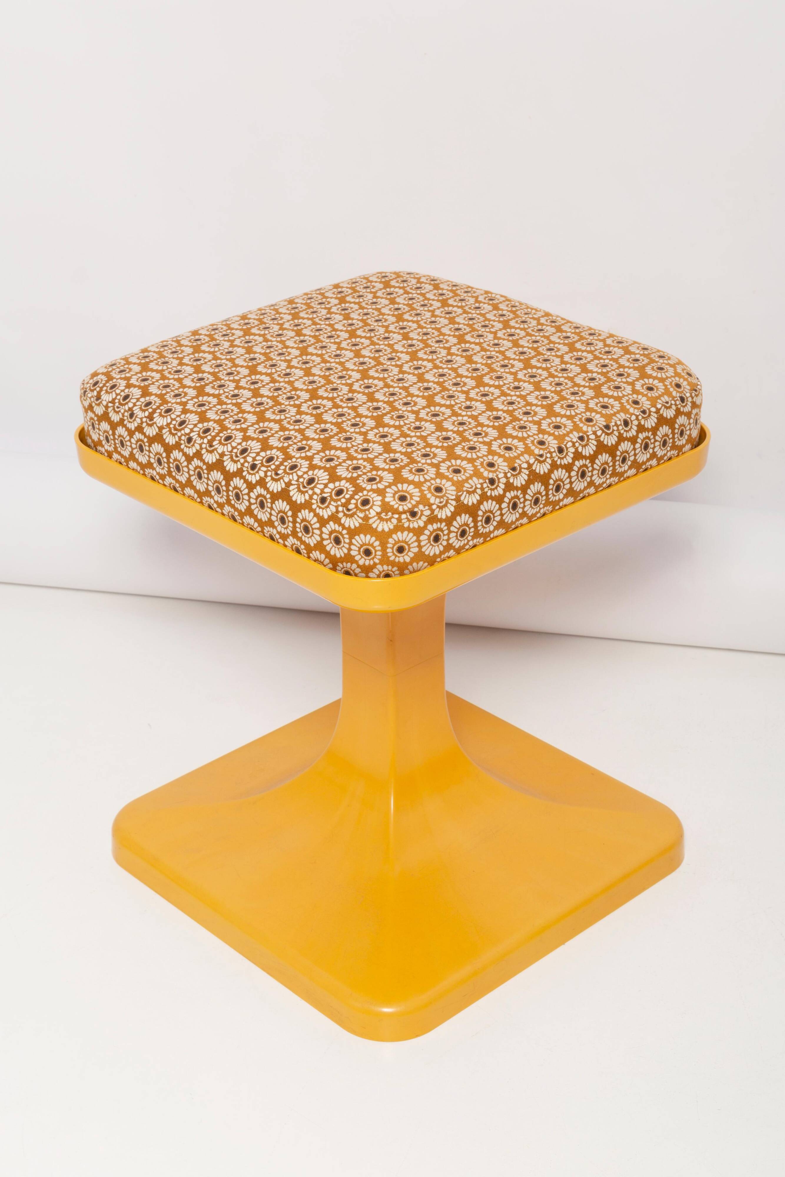 Mid-century mustard yellow floral stool, Poland, 1970s