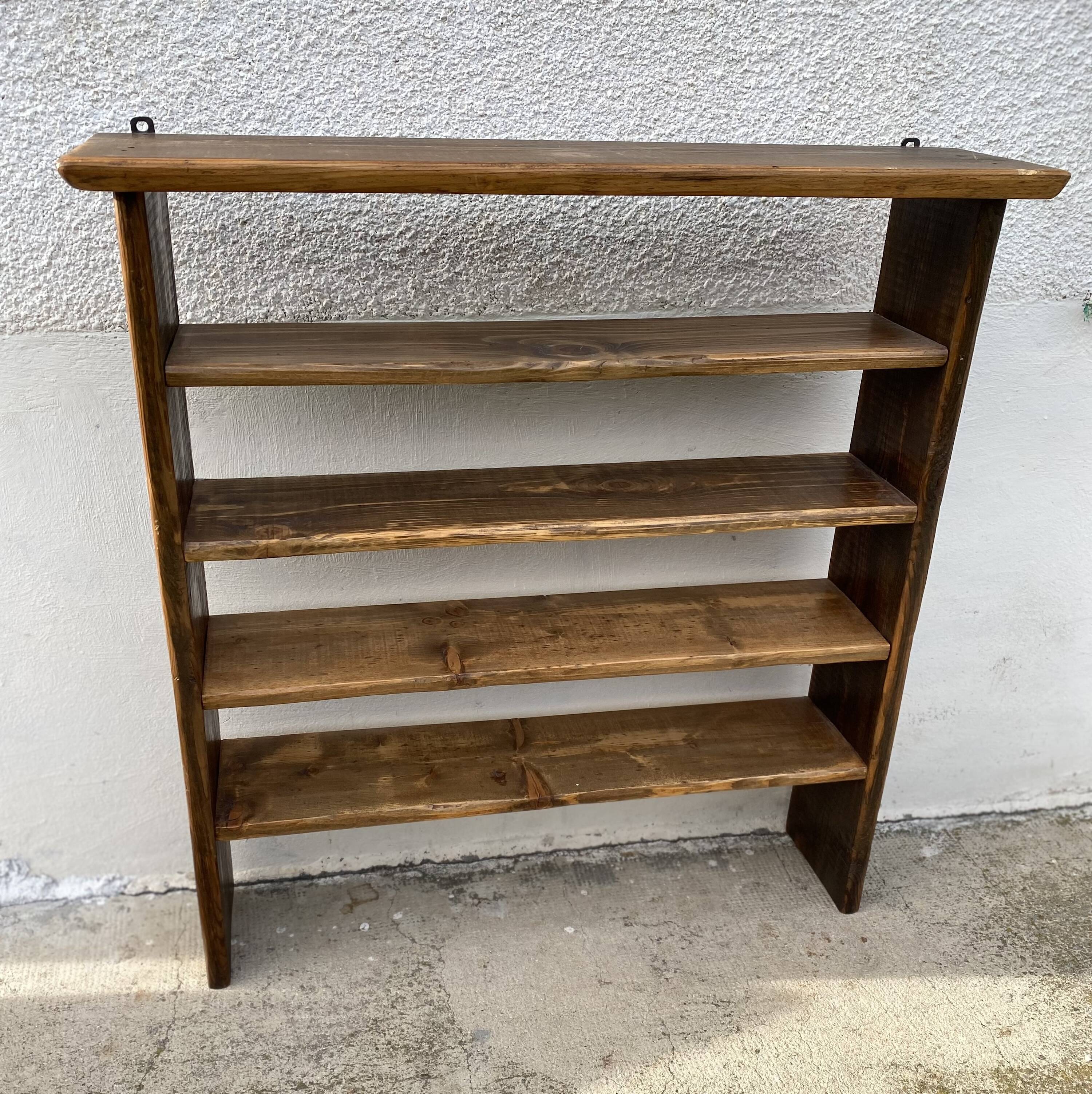 Brutalist floor (or wall) shelf, weathered wood