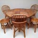 Bamboo table with extensions, 3 chairs and 3 stools from the 1960s.