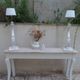 Console with a weathered grey cotton base, top in bleached walnut.