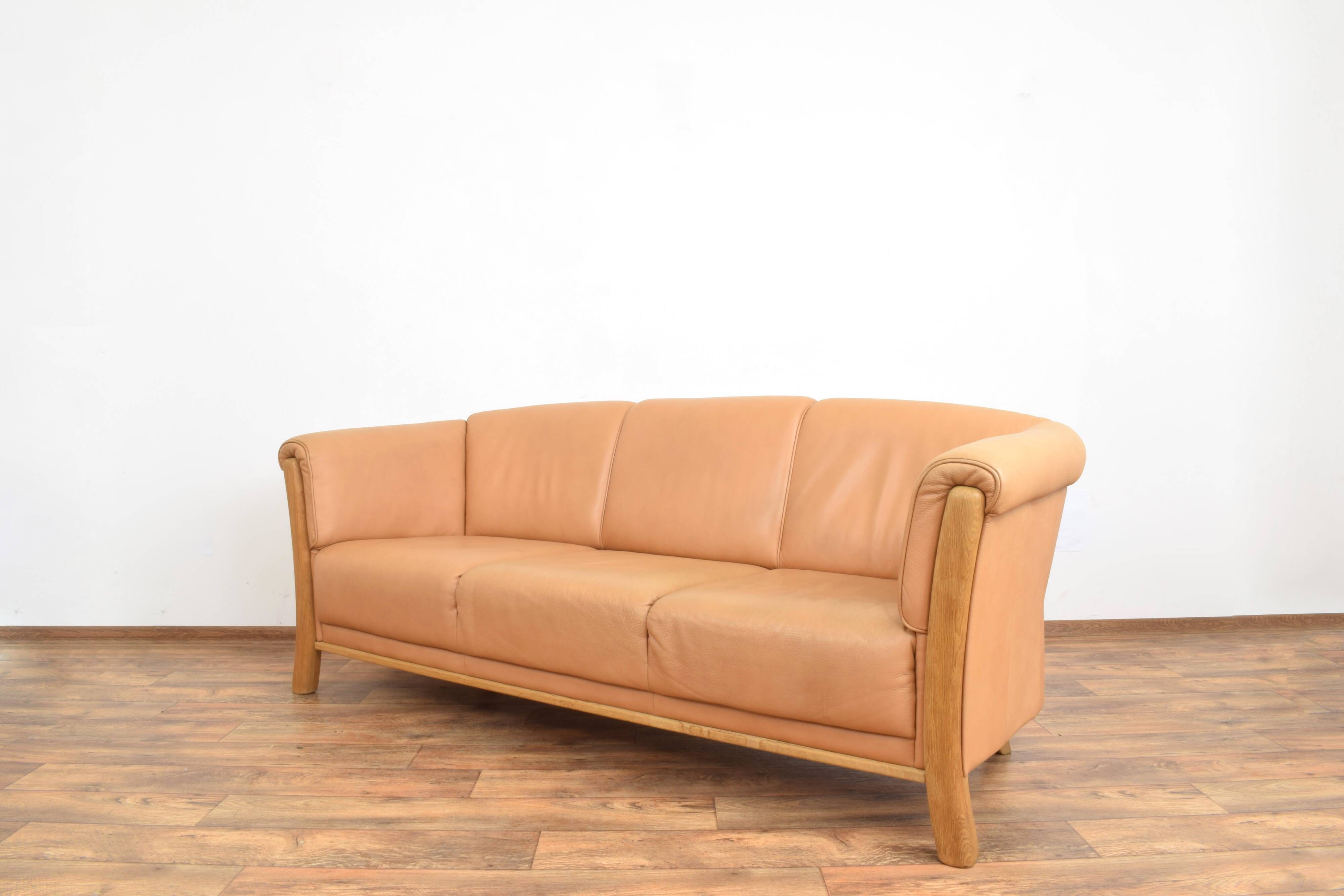Mid-Century Danish Oak & Leather Sofa, 1970s.