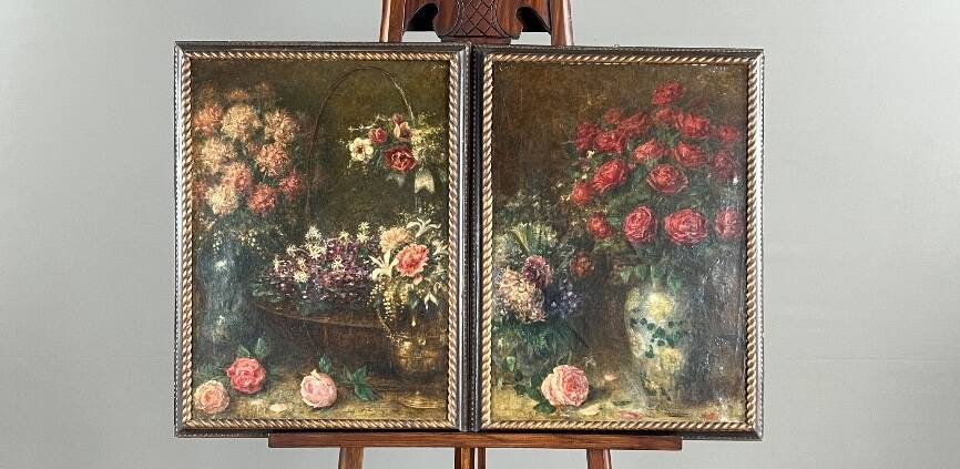 Paintings, Pair of still lifes with flowers by Angelo Zoffoli (1860–1910)