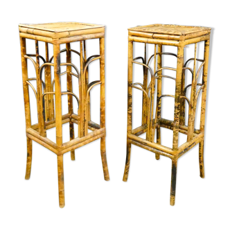 Square mid-century modern bamboo plant stand