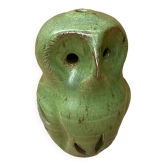 Antique Owl Tealight Sculpture Green Glazed Stoneware Vintage