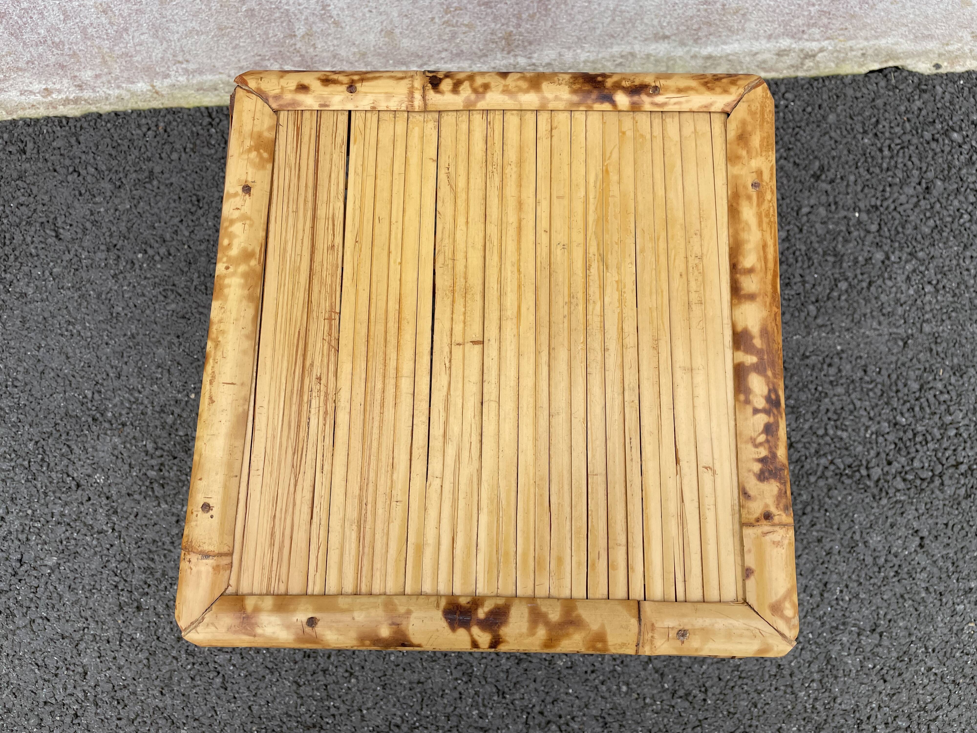 Tabouret bambou brûlé années 50