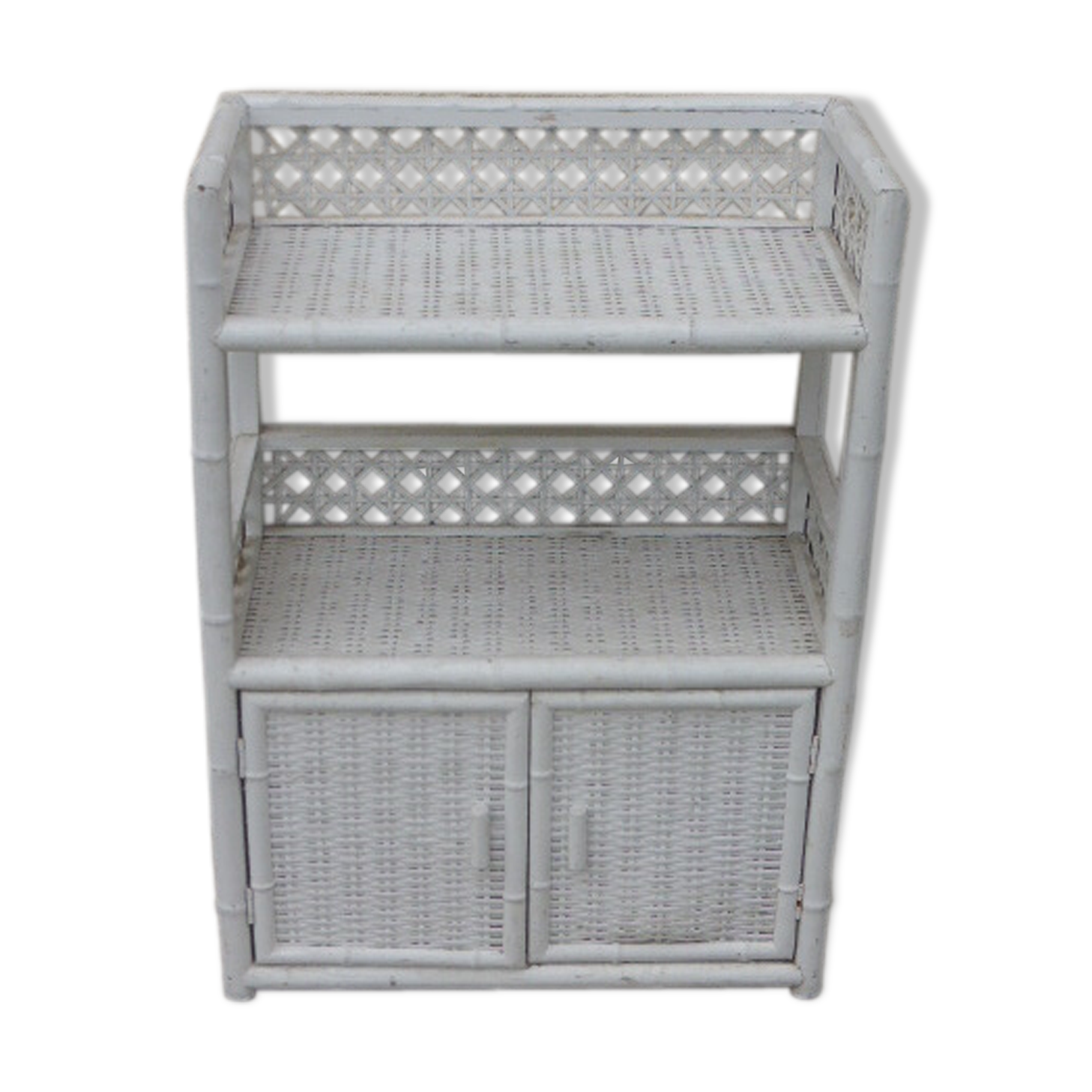 Library, small furniture, rattan, Wicker, woven white, vintage 1970