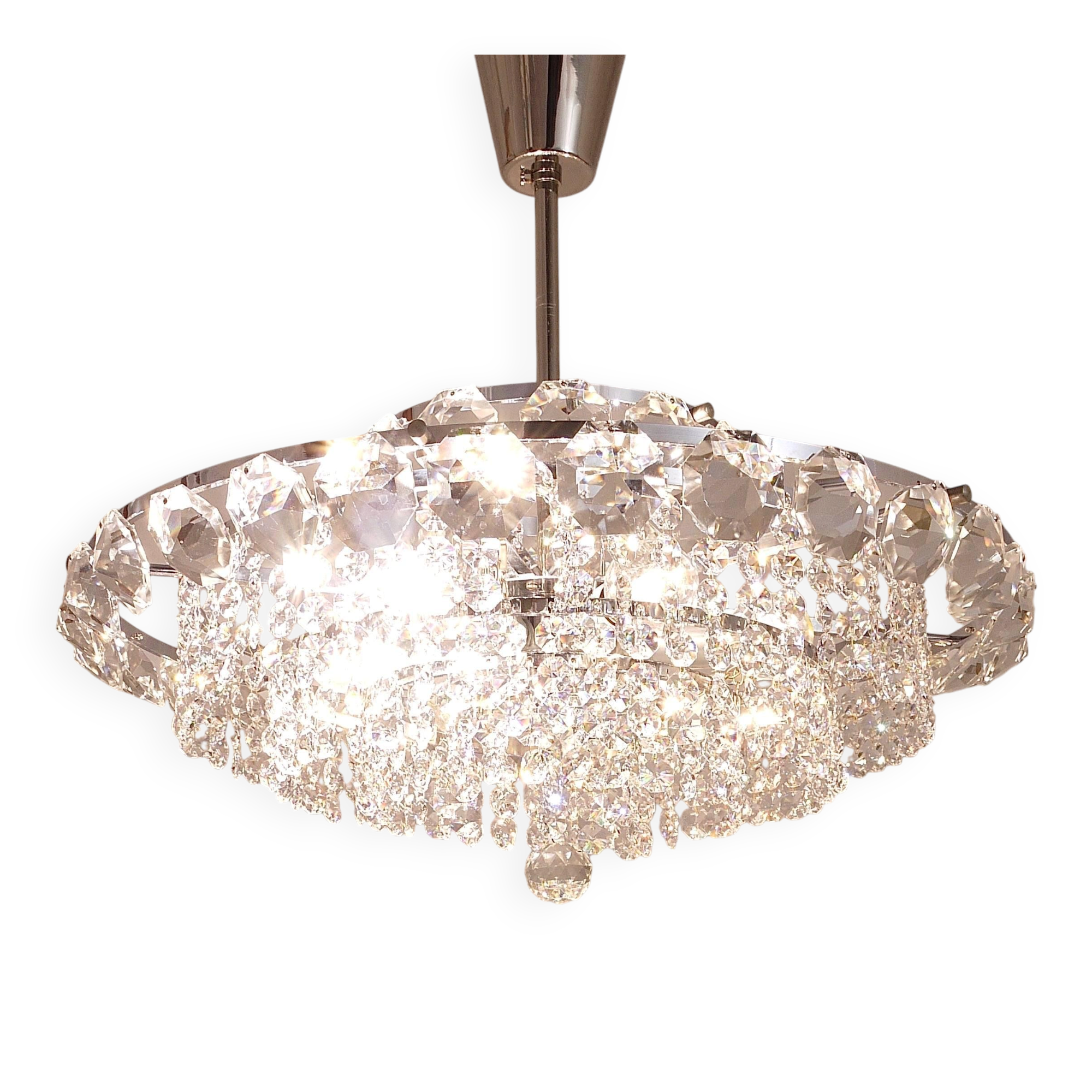 Diamond-cut faceted glass chandelier Bakalowits Vienna, Austria, 1950s