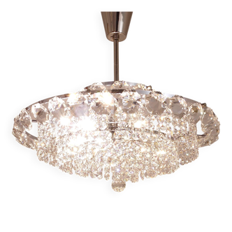 Diamond-cut faceted glass chandelier Bakalowits Vienna, Austria, 1950s