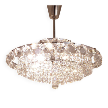 Diamond-cut faceted glass chandelier Bakalowits Vienna, Austria, 1950s