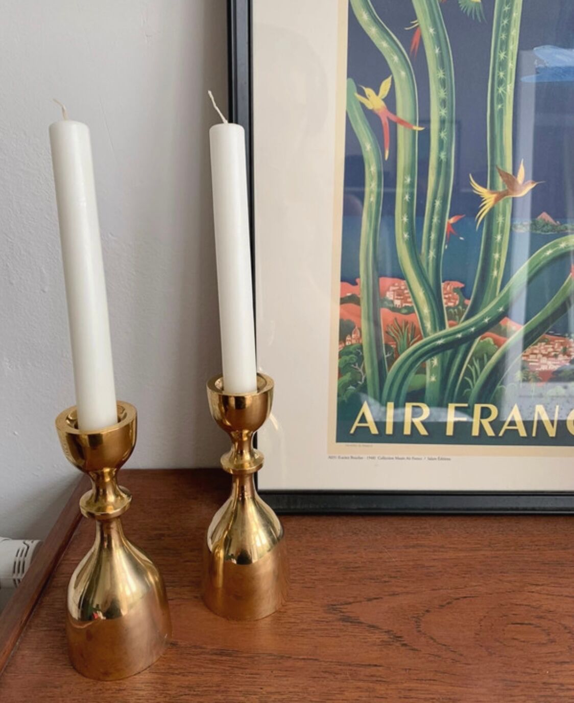 Scandinav brass candle holder duo