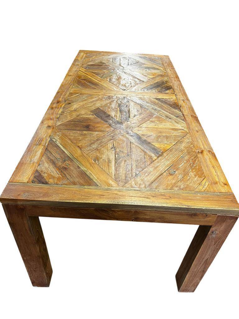 Table XL vintage en bois avec marqueterie