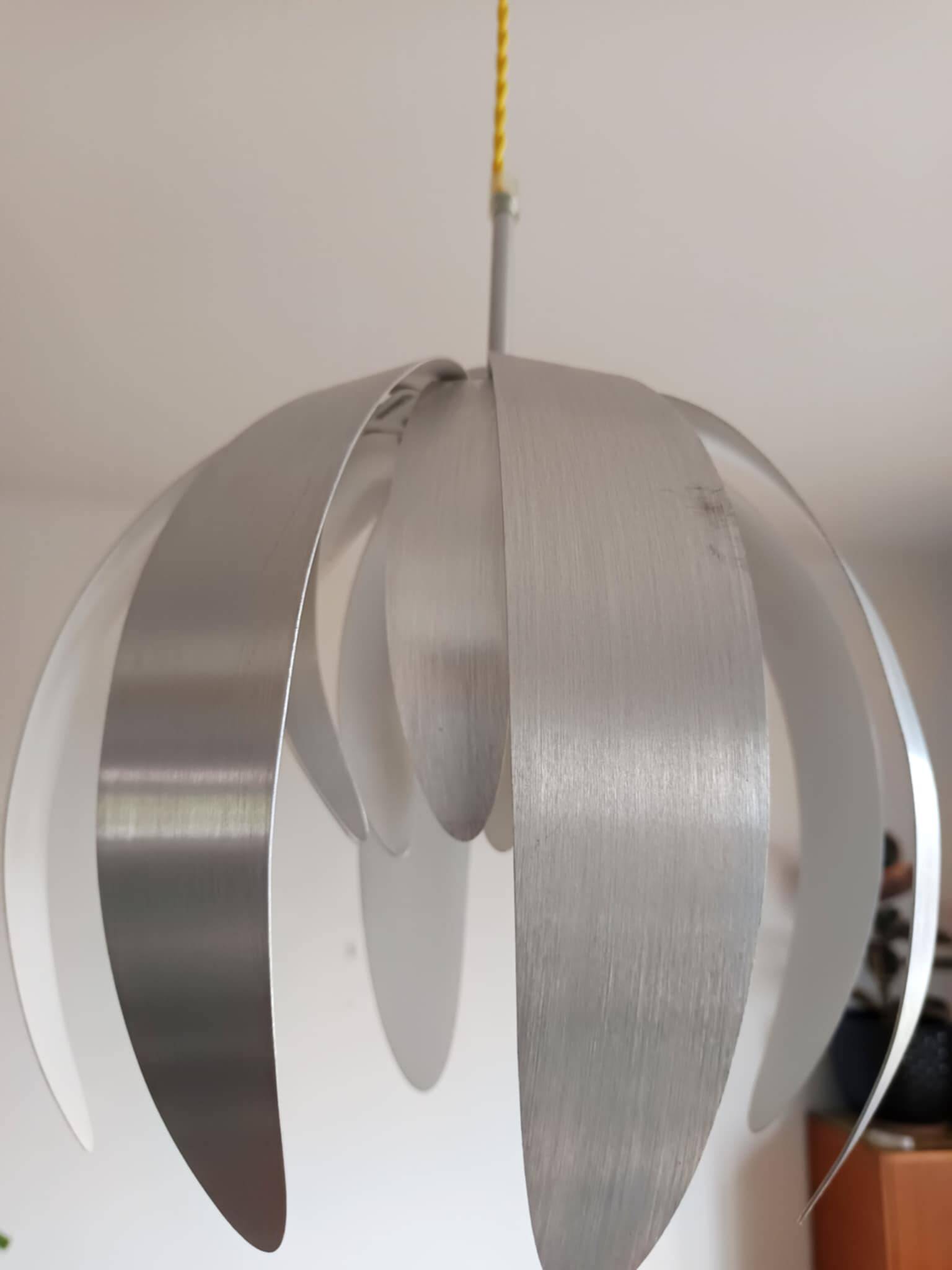 Brushed metal suspension light in vintage space age style