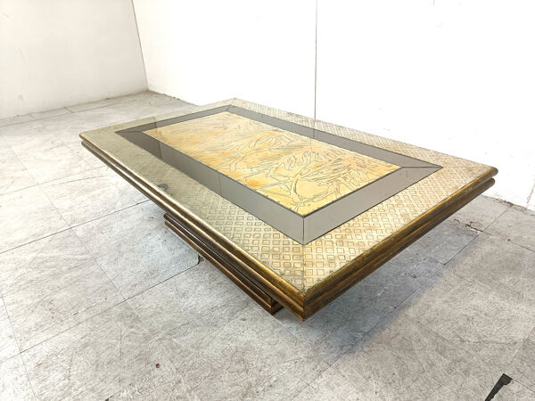 Table basse en laiton vintage par Rodolfo Dubarry, années 1970.