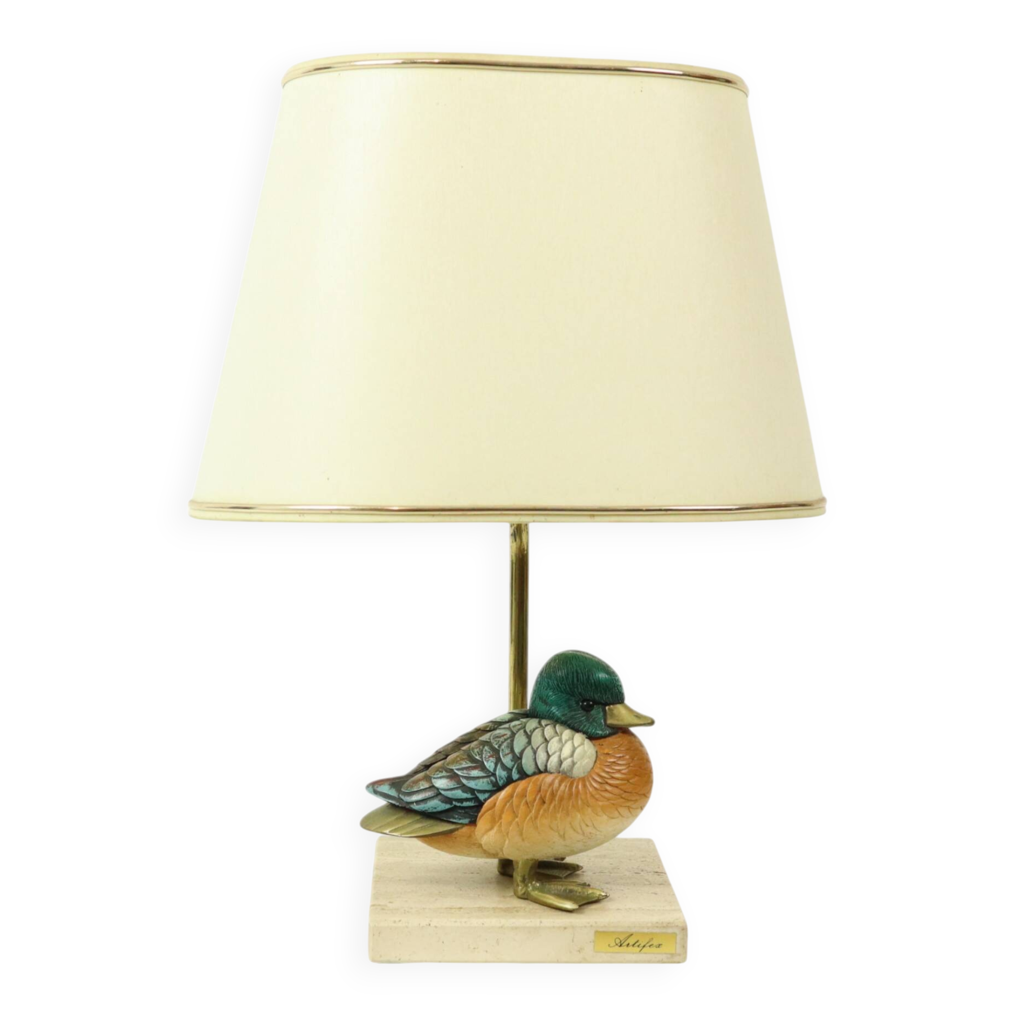 Artiflex Duck Lamp Design Brass Resin Travertine Malevolti