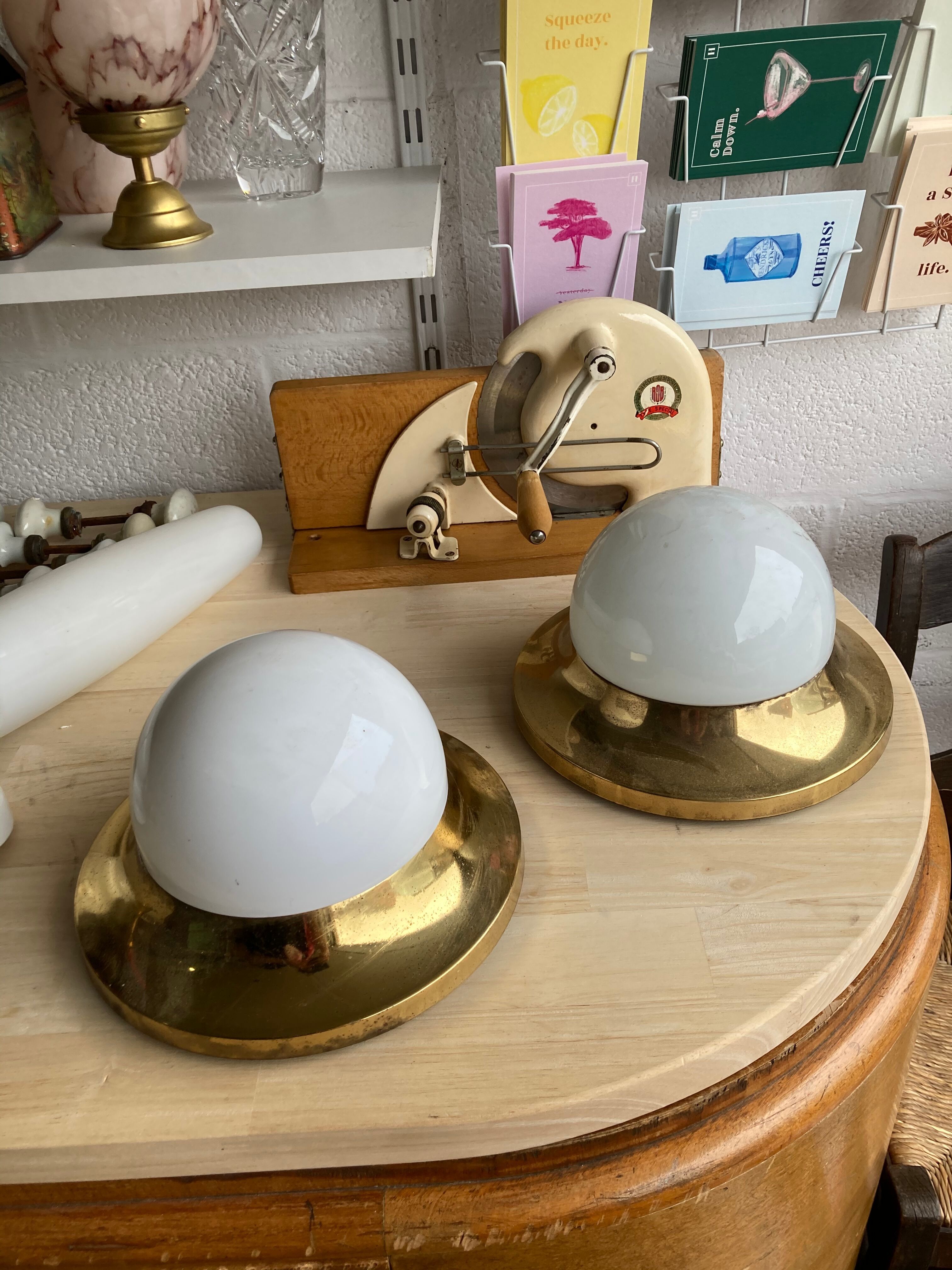 Brass and opaline wall sconces