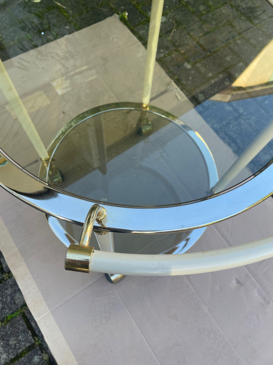 1960s glass and brass bar cart