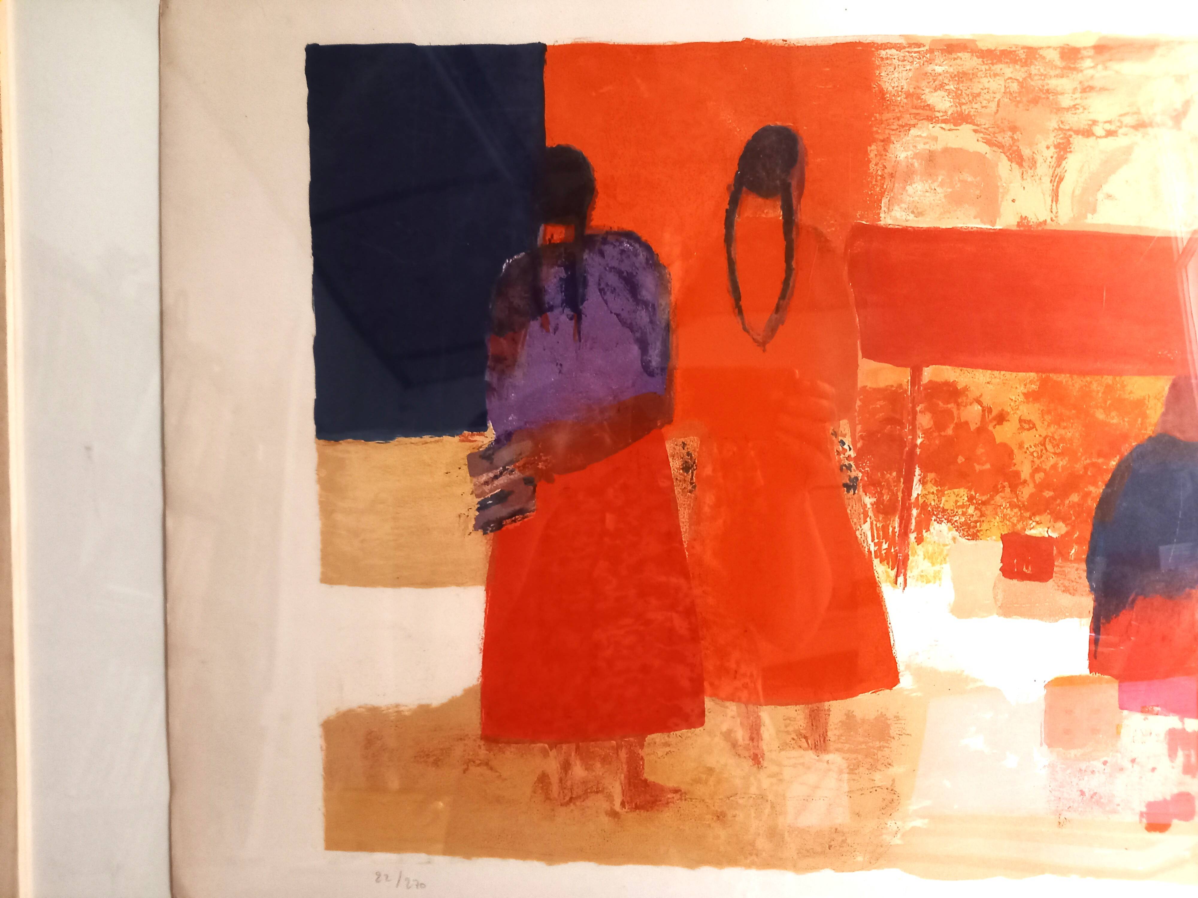 Lithograph by Bernard Cathelin, Mexican Market, 1965