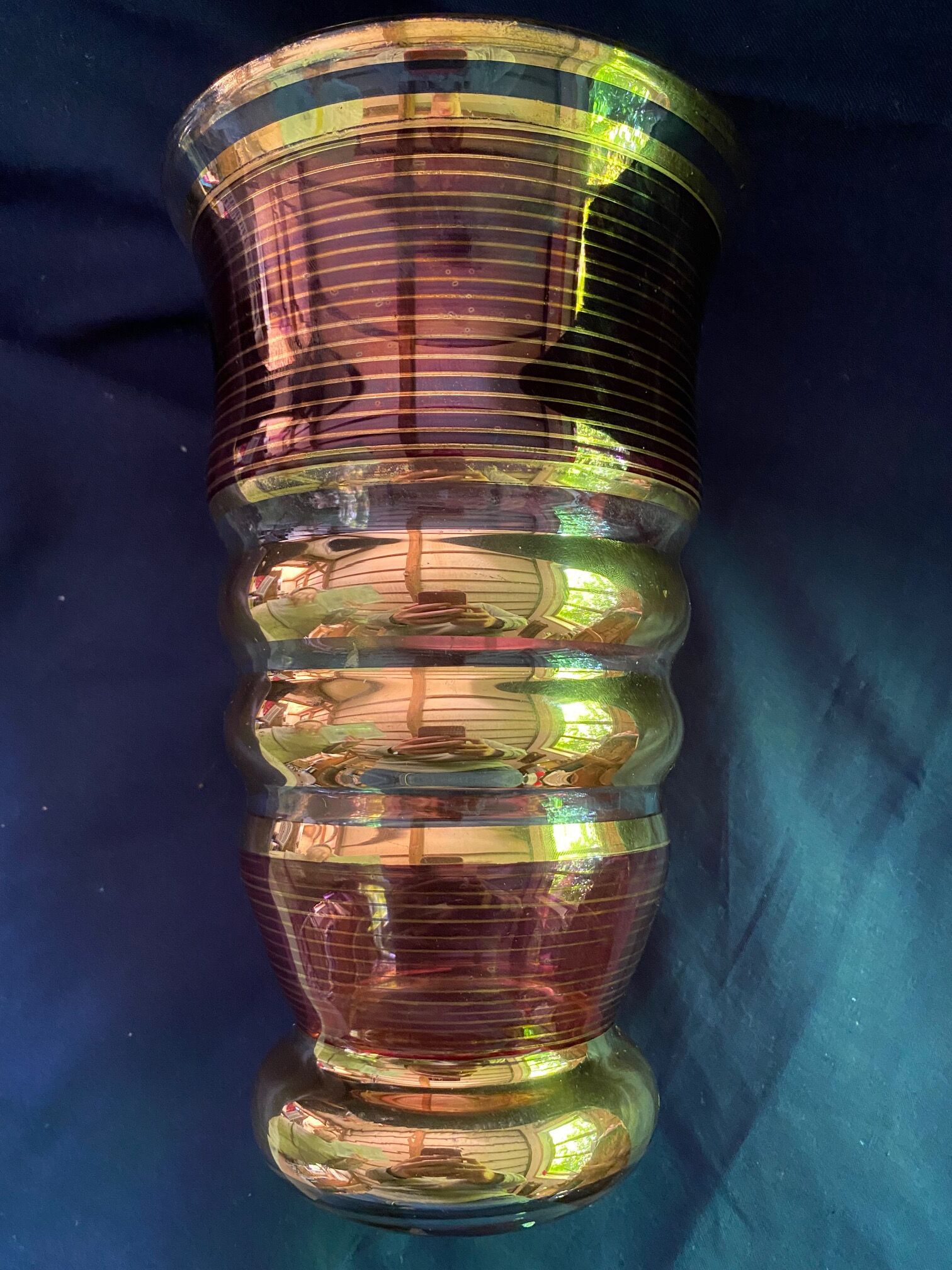 art deco vase in fuchsia & gold glass cira 1930 - belgian glassware (boom/doyen/laeken)