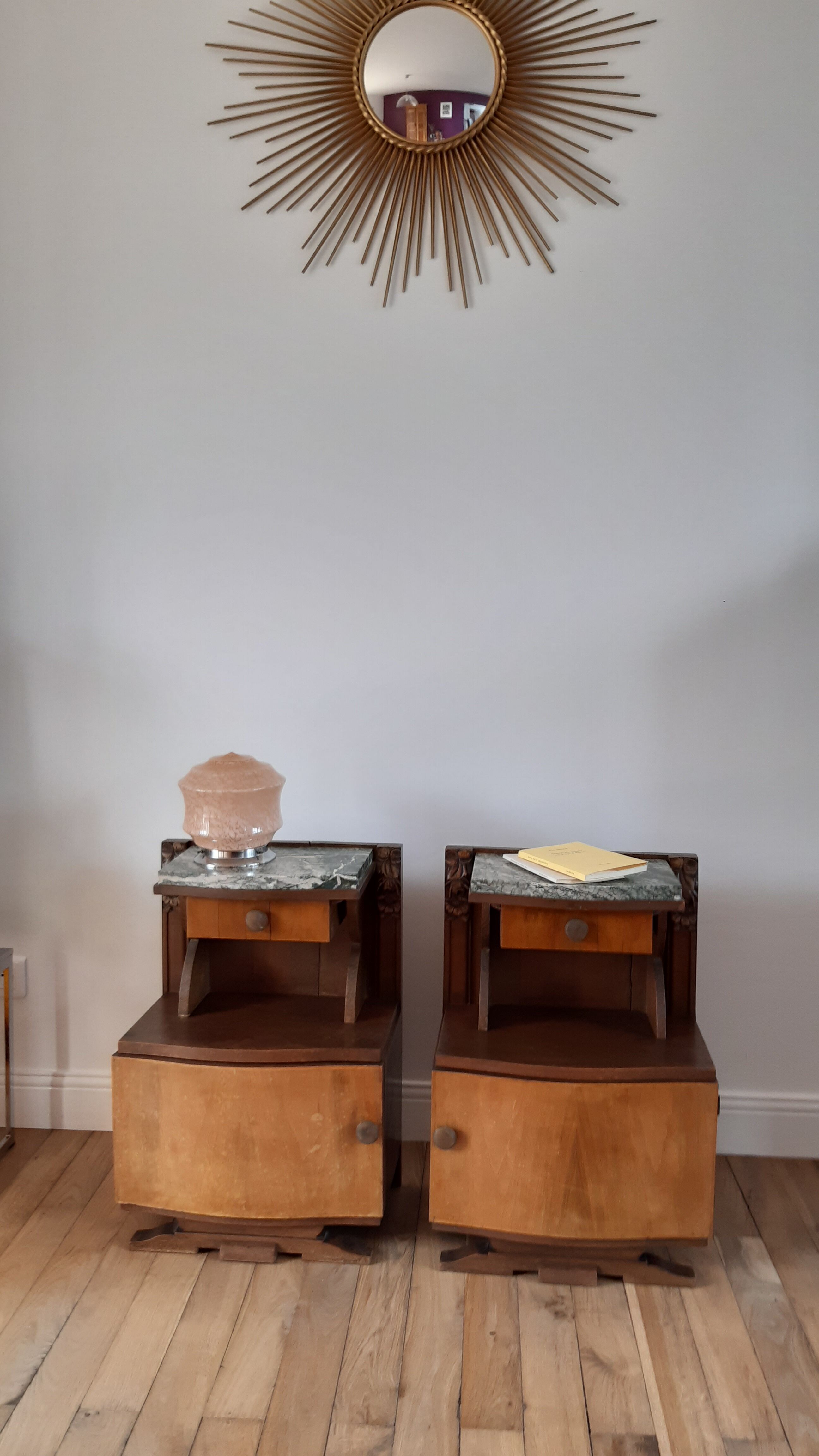 Duo of bedside tables in beech wood art deco 30s
