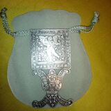 Bijou miroir de poche argent massif et gravure ancien