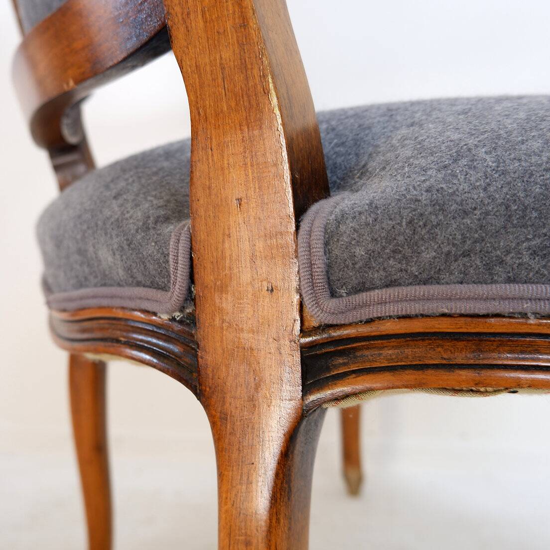 Louis XV style armchair - mouse gray felt fabric
