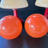 Paire Lampes Vintage Rétro Futuriste OVNI Verre Et Céramique 1970