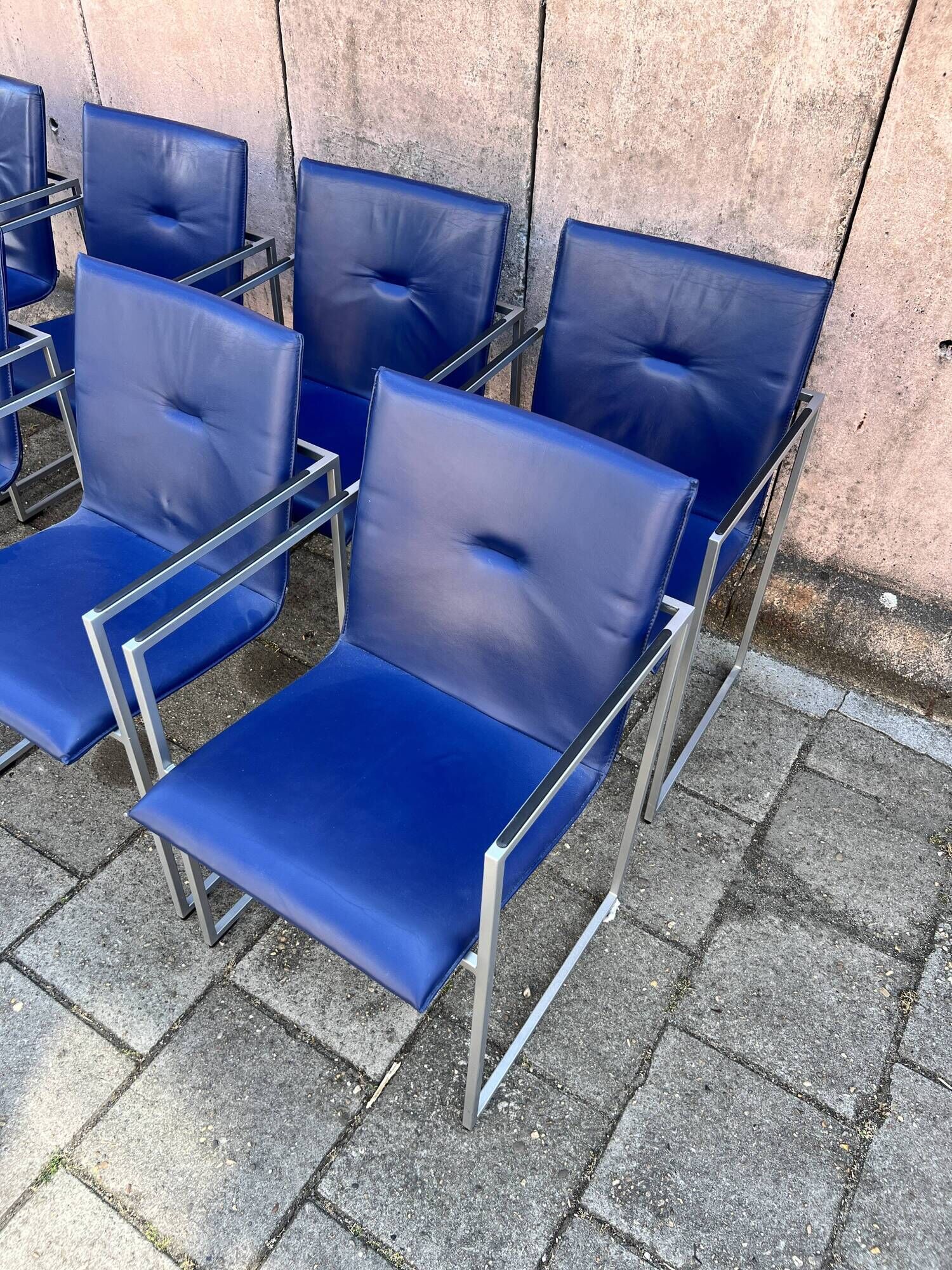 Four Arco Frame Dining Chairs / Blue Leather / Burkhard Vogther