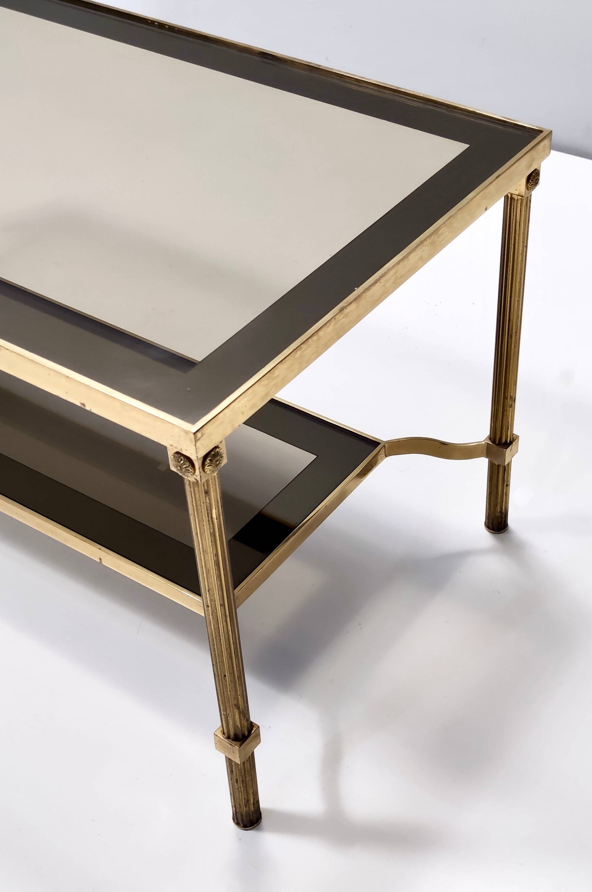 Rectangular Brass Coffee Table with Mirrored Glass Edges, Italy