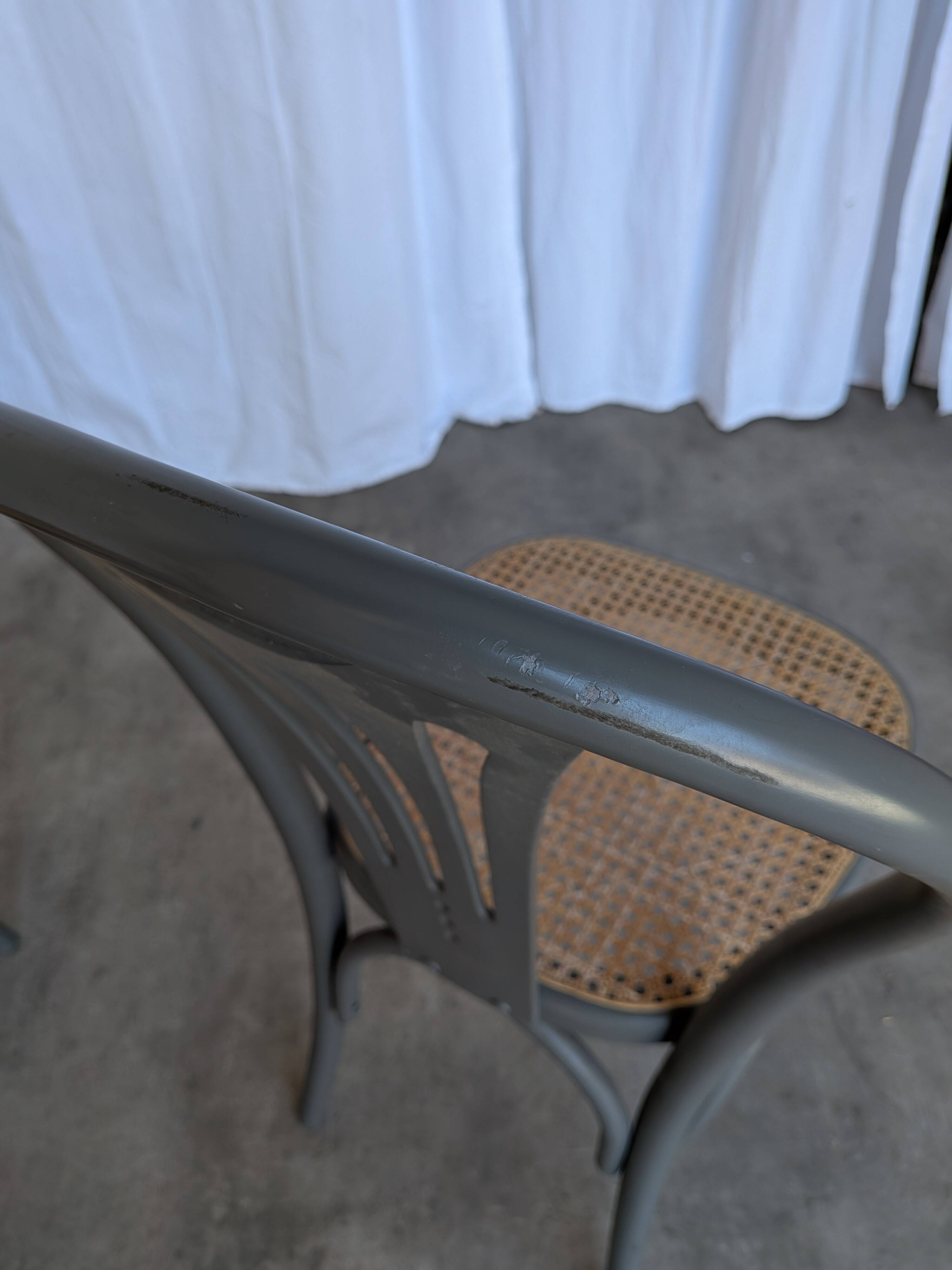 Set of 4 Vintage Gray Thonet Style Dining Chairs with Cane Seat