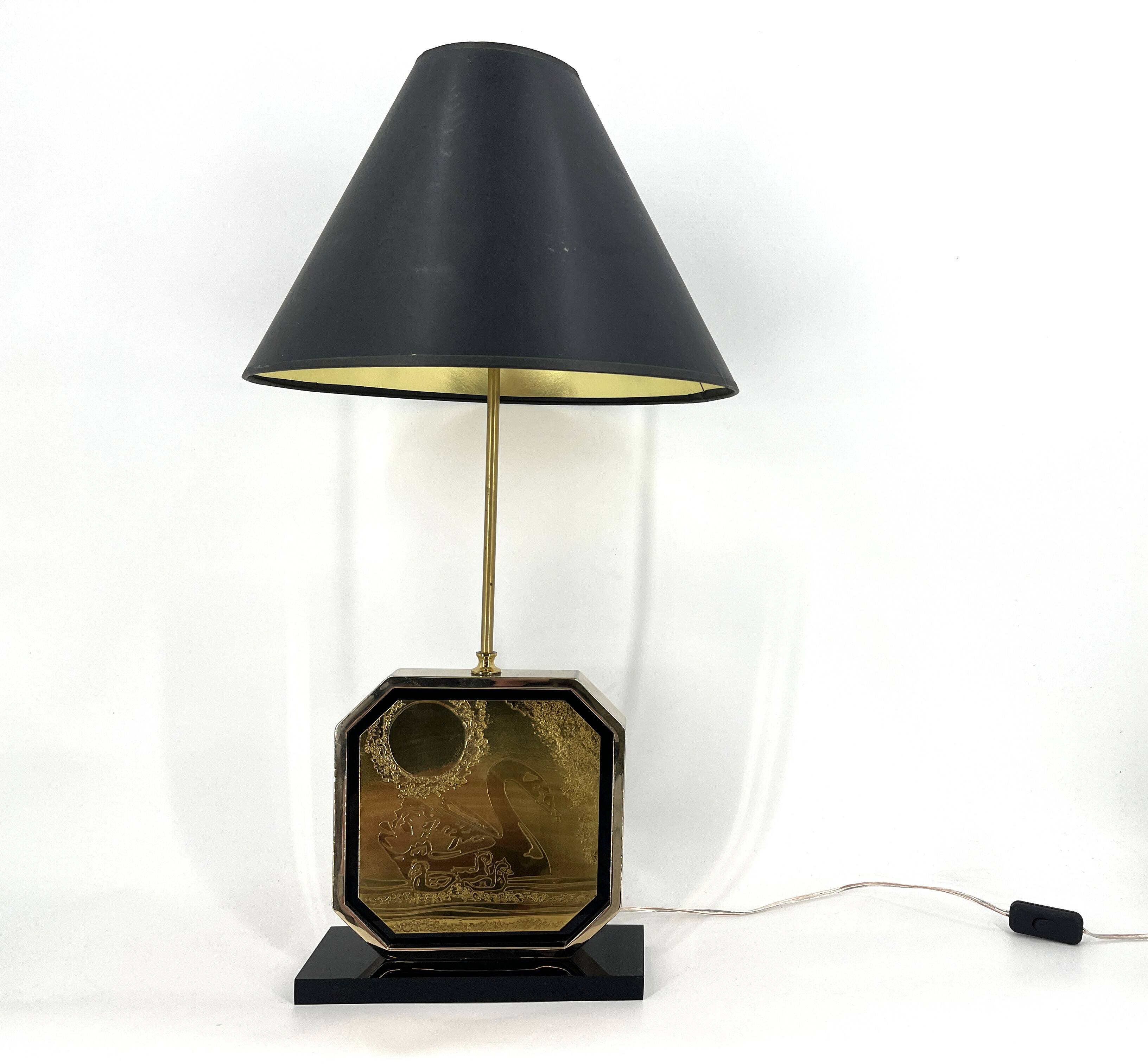 Georges Mathias brass etched table lamp, 1970s