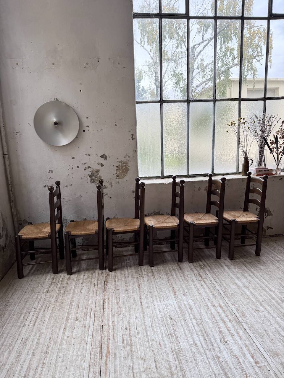 Straw chairs oak 1940s Dudouyt