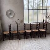 Straw chairs oak 1940s Dudouyt