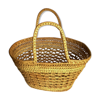Vintage soft wicker basket 2 handles 2 colors market toys storage