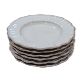 6 assiettes à dessert en céramique frangée blanche et rose