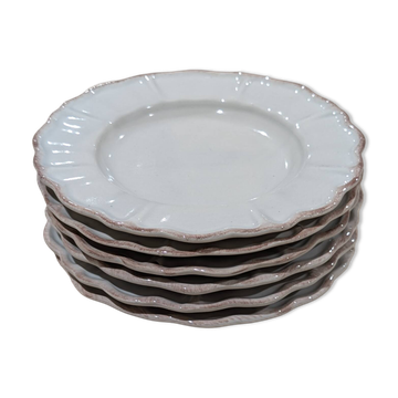 6 assiettes à dessert en céramique frangée blanche et rose