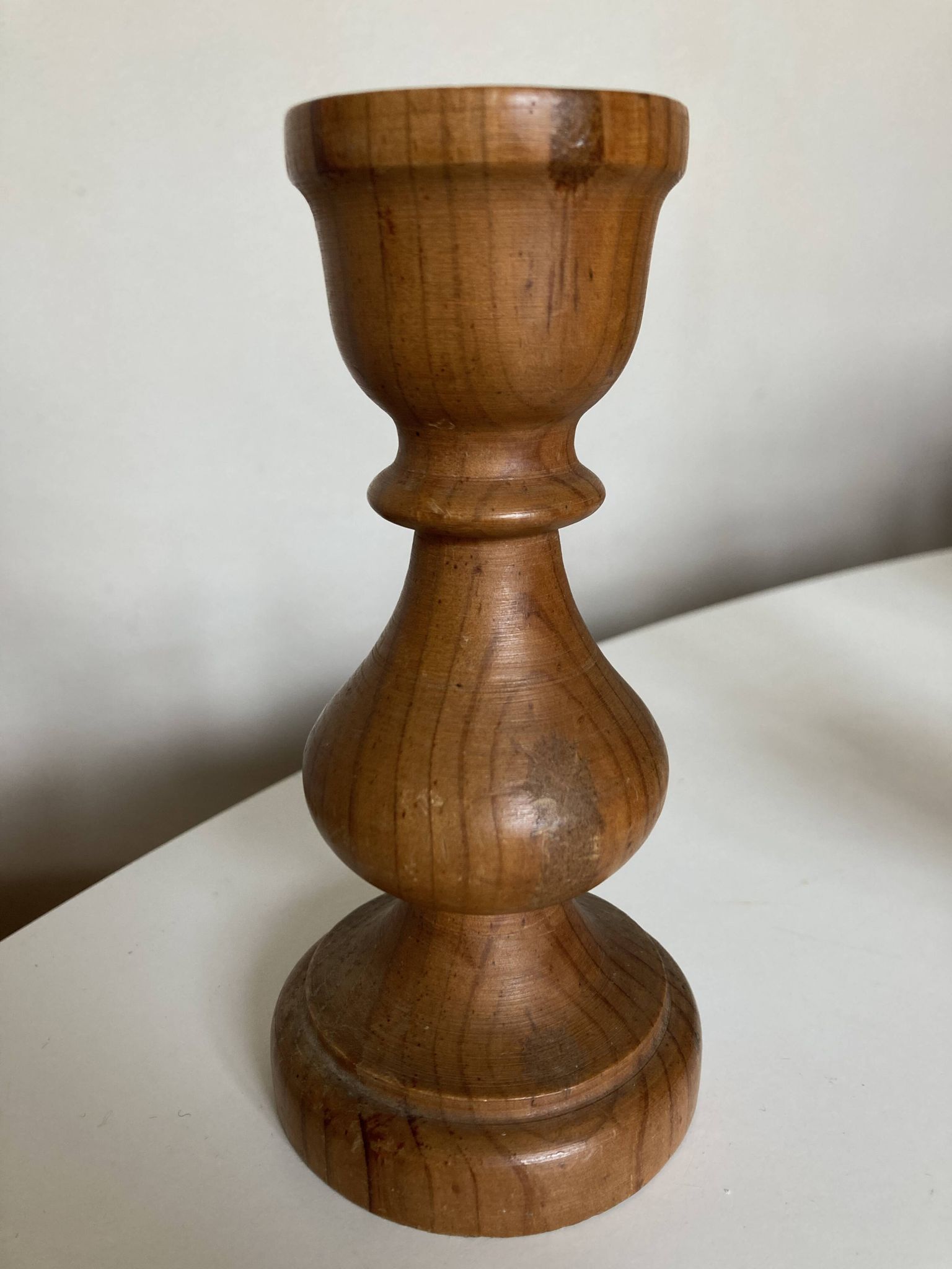 Pair of turned wooden baluster candlesticks, Scandinavian 1970s.