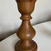 Pair of turned wooden baluster candlesticks, Scandinavian 1970s.