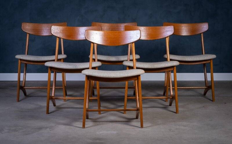 Dining Chairs in Oak and Teak, Denmark, 1960s, Set of 6