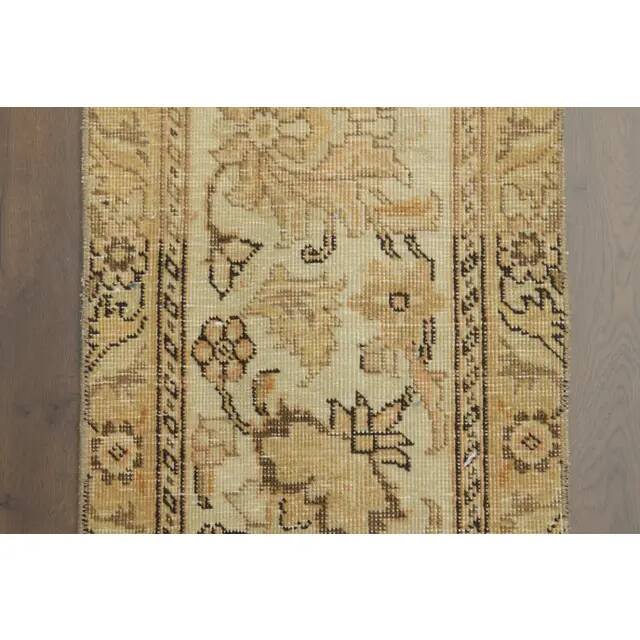 1970s Vintage Turkish Hand-Knotted Wool Cotton Beige Runner Rug 45x388
