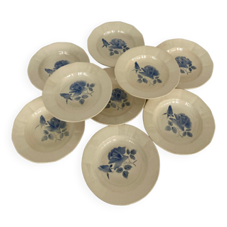 Set of 9 hollow plates Blue Roses Digoin Sarreguemines