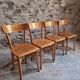 Set of 4 French bistro chairs, beech and plywood, 1960s, mid-century dining chairs.