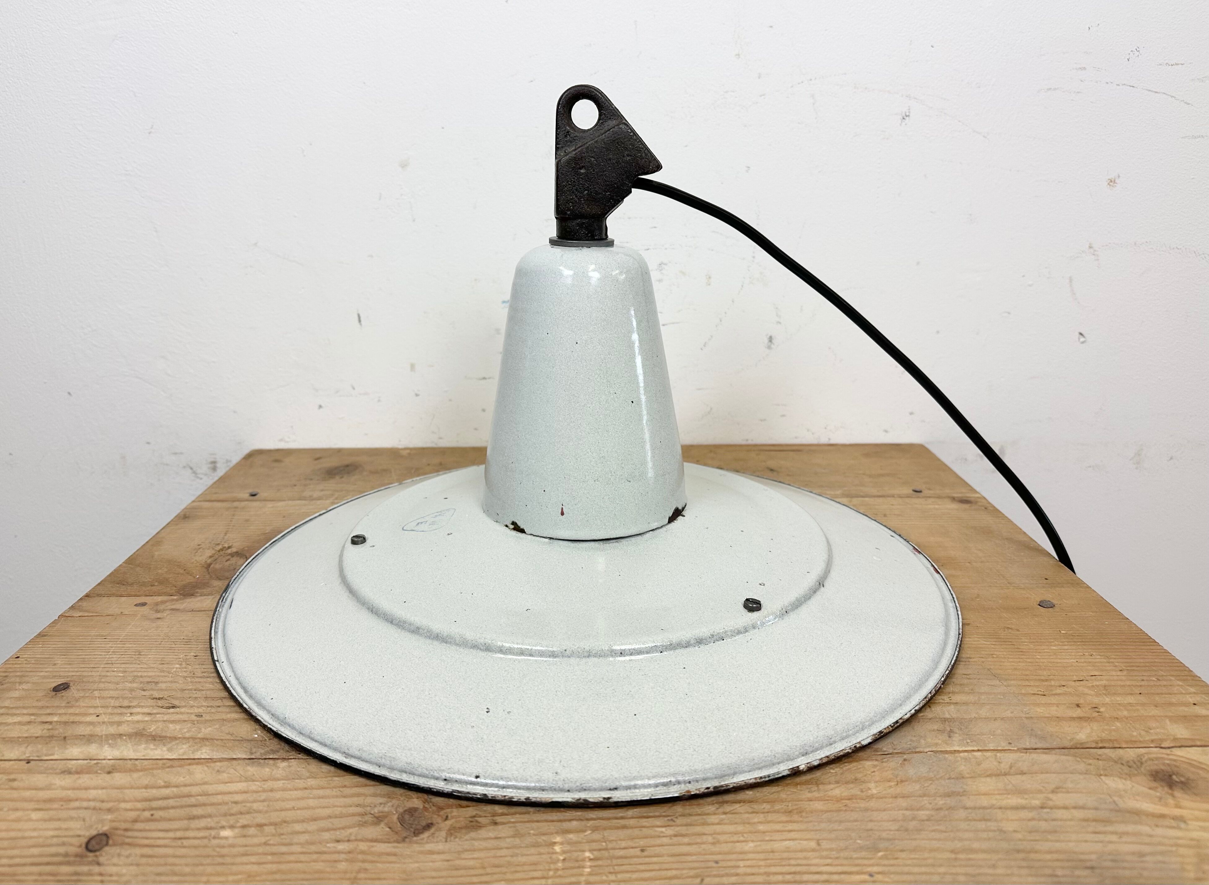 Industrial White Enamel Factory Pendant Lamp, 1960s