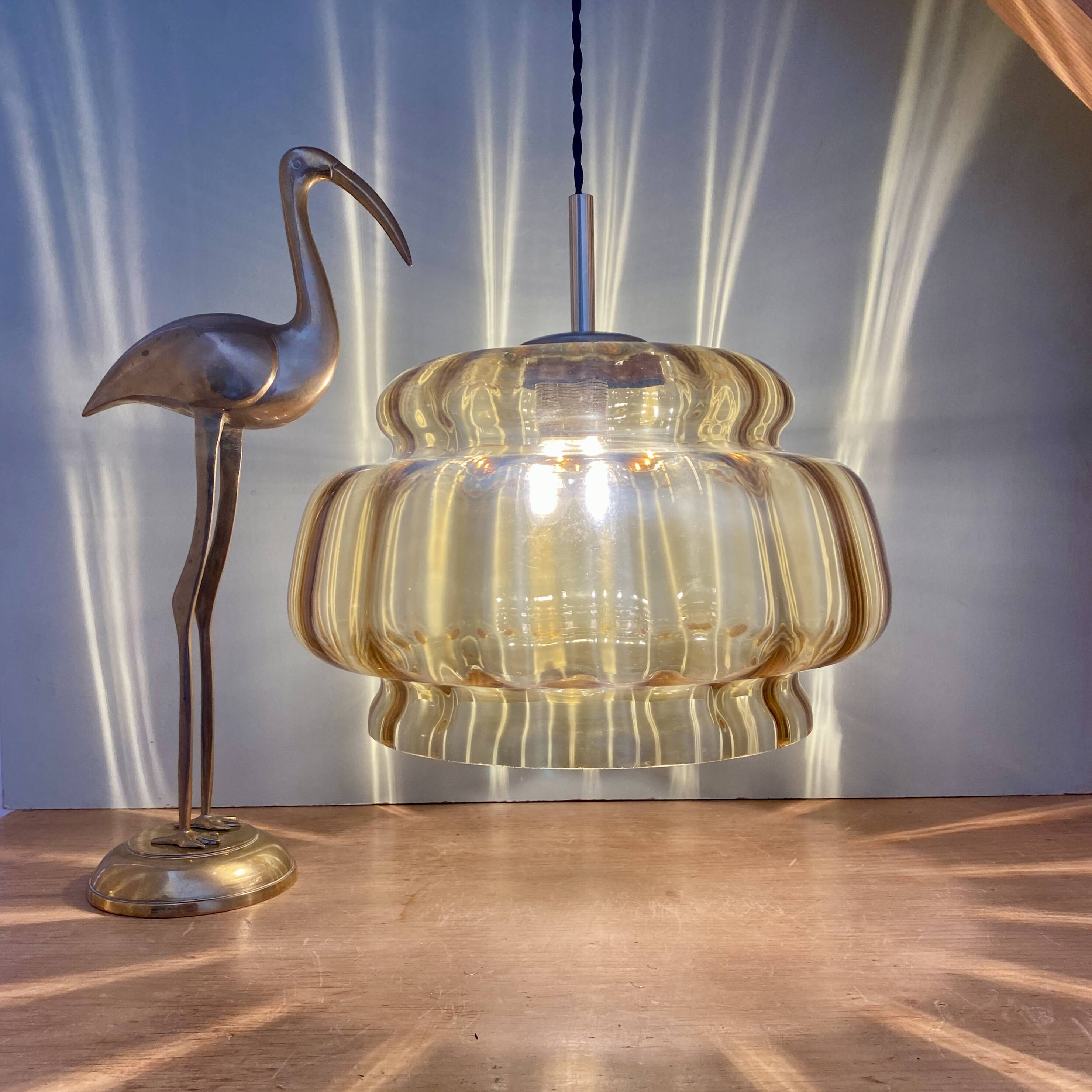 XXL vintage amber glass globe pendant light