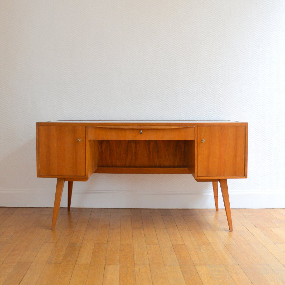 Scandinavian feet compass desk 1960 vintage teak