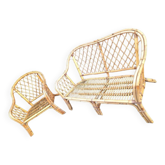 Vintage rattan and wicker garden furniture, old veranda terrace furniture