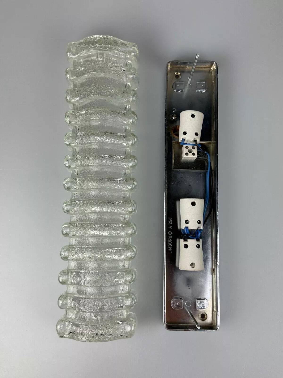 60s 70s wall lamp Limburg Germany Wall Sconce Ice Glass Chrome Space Age