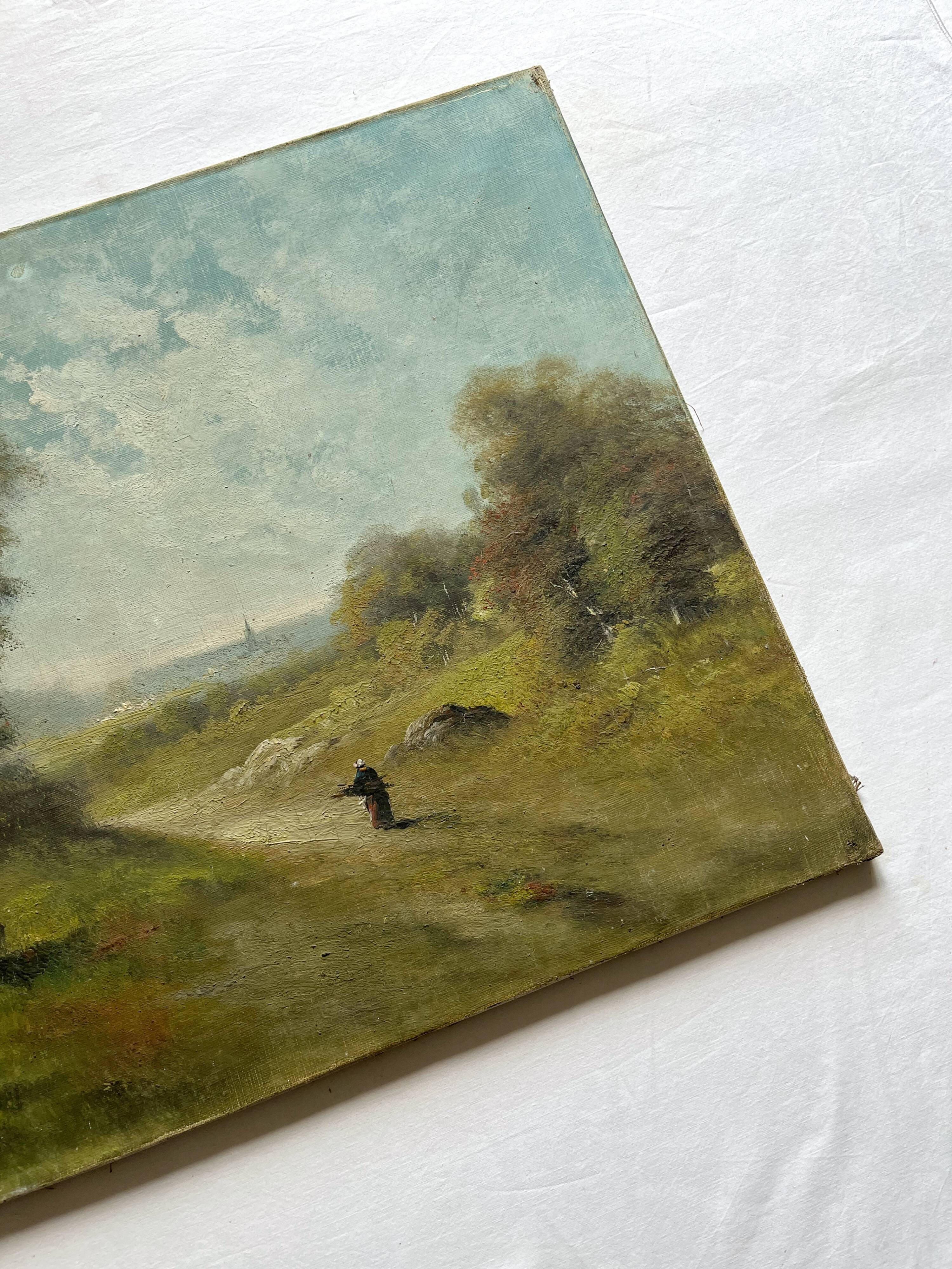 Antique oil painting on canvas, landscape, signed Lucien Félix Henry, 19th century