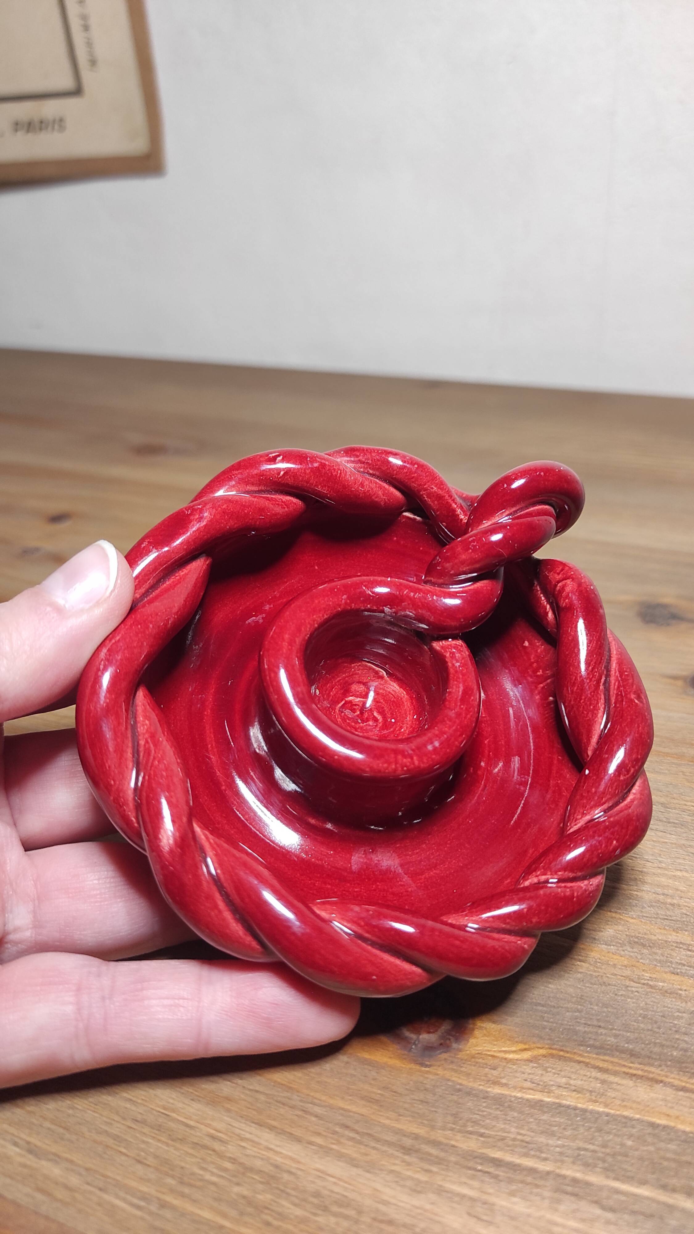 Twisted red earthenware candle holder
